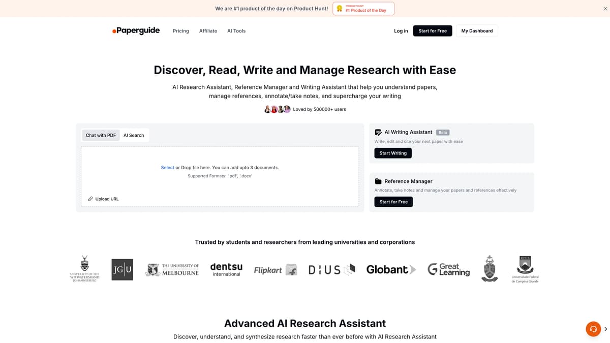 Paperguide homepage screenshot