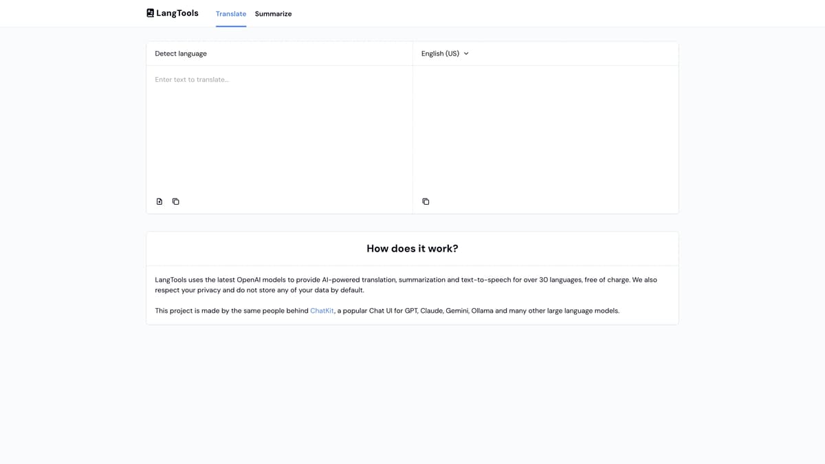 LangTools のトップページのスクリーンショット