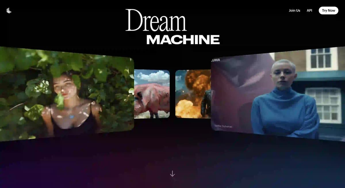 Captura de la página de inicio de Luma AI Dream Machine