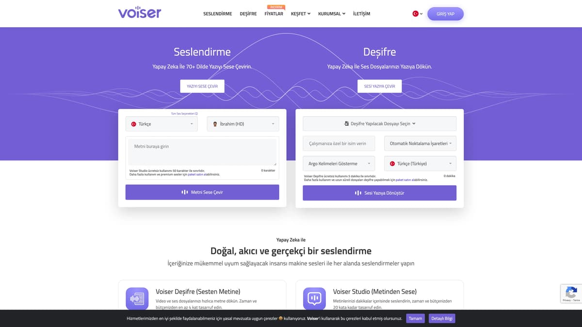 Screenshot der Startseite von Voiser AI