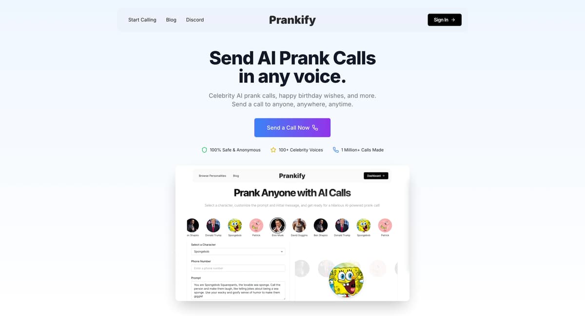 Prankify 首頁截圖