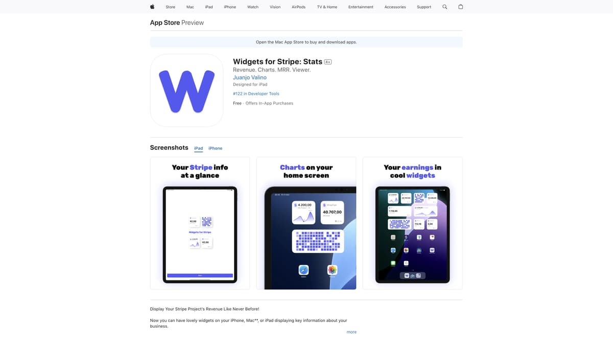 Widgets for Stripe homepage screenshot