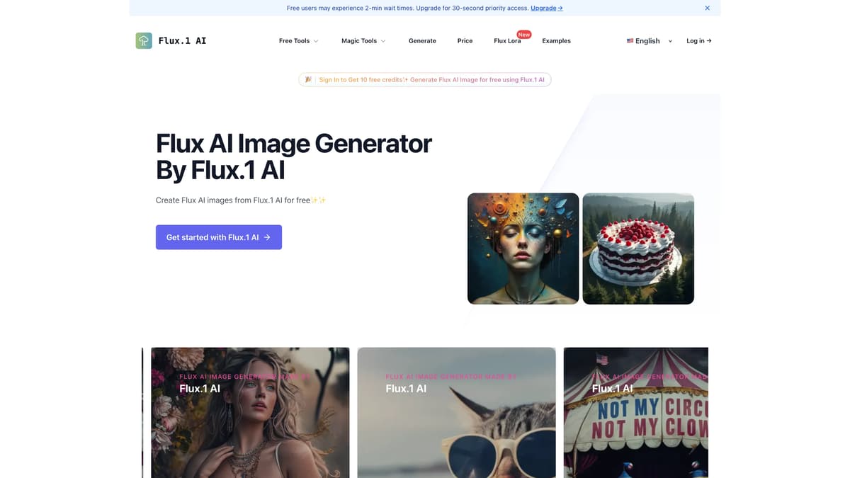 Captura de la página de inicio de Flux.1 AI