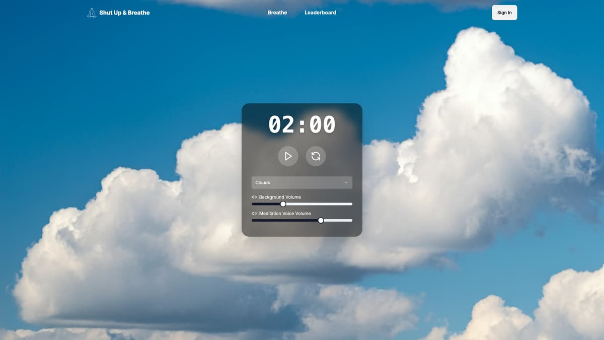 Shut Up & Breathe homepage screenshot