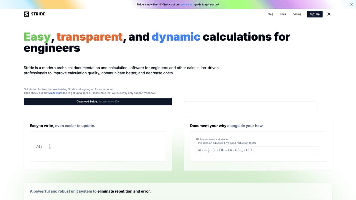 Stride homepage screenshot