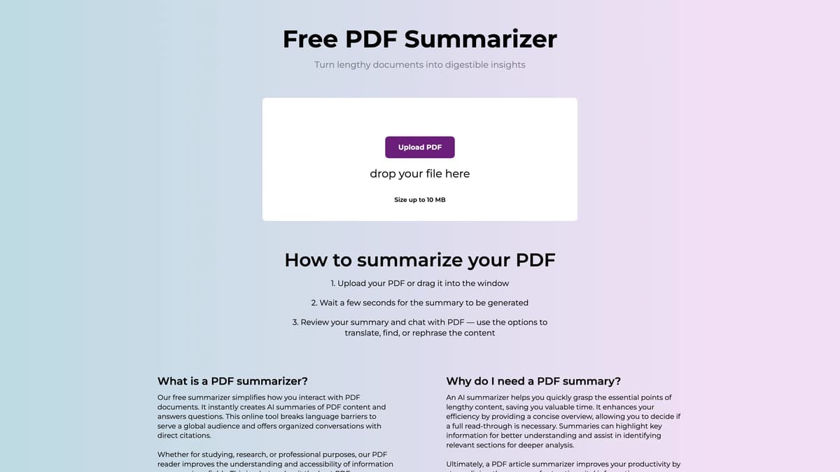AI PDF Summarizer 首页截图