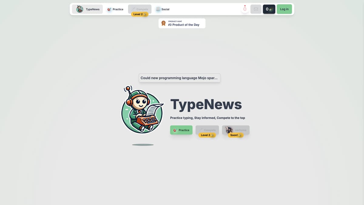 Captura de la página de inicio de TypeNews