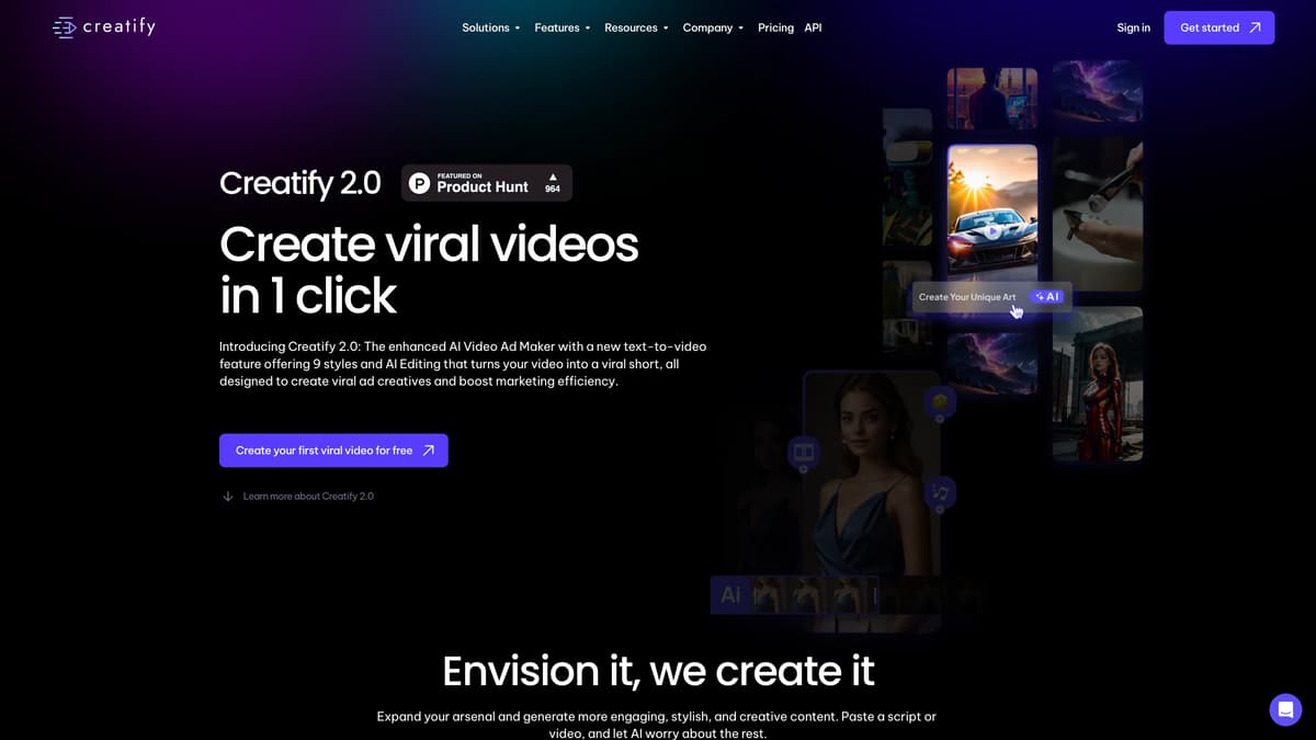 Captura de la página de inicio de Creatify
