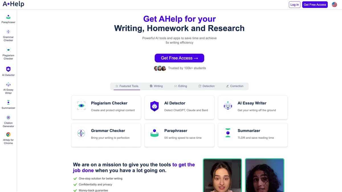 AHelp homepage screenshot