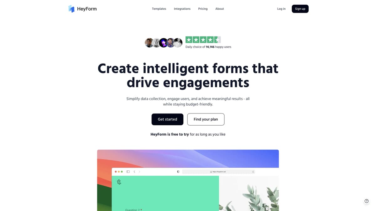 HeyForm のトップページのスクリーンショット