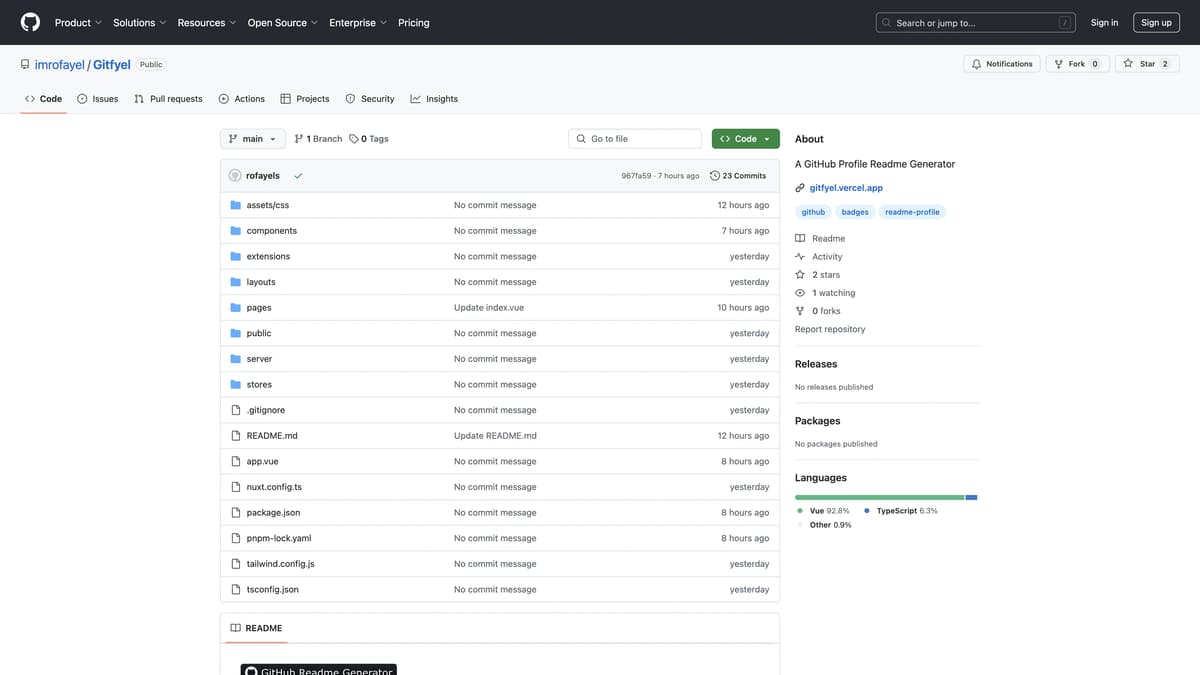 Gitfyel homepage screenshot