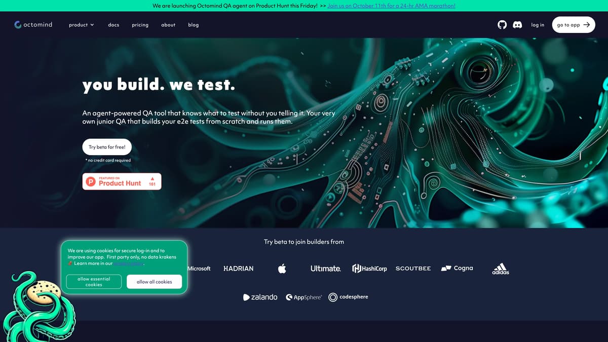 Скриншот главной страницы Octomind QA Agent
