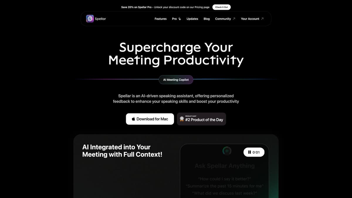 Spellar Pro homepage screenshot