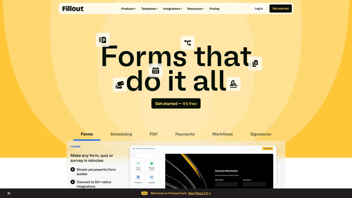 Fillout homepage screenshot