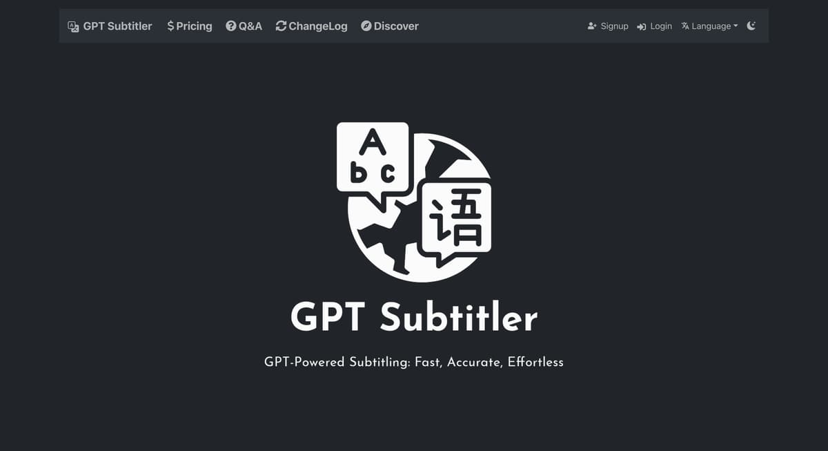 Скриншот главной страницы GPT Subtitler