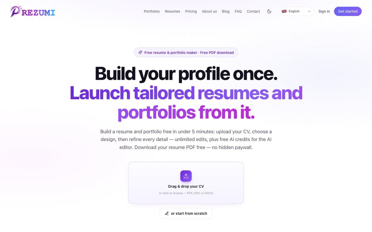 Prezumi homepage screenshot