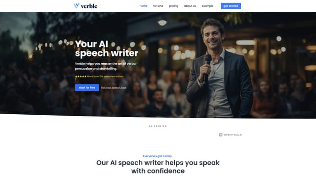 Verble homepage screenshot