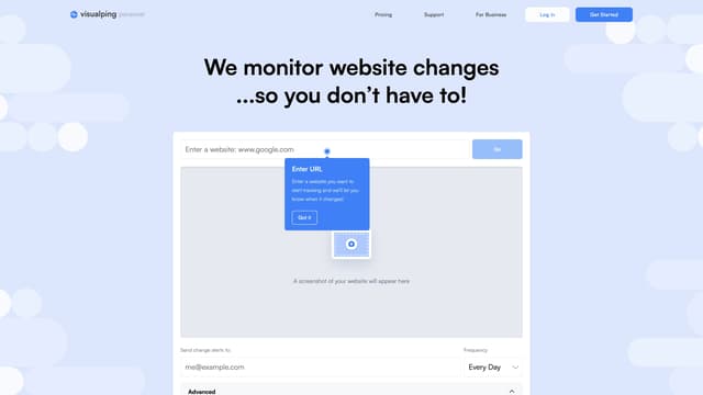 Visualping homepage screenshot