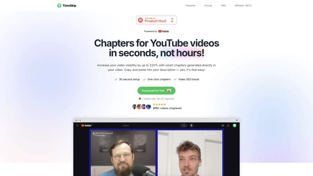 TimeSkip homepage screenshot