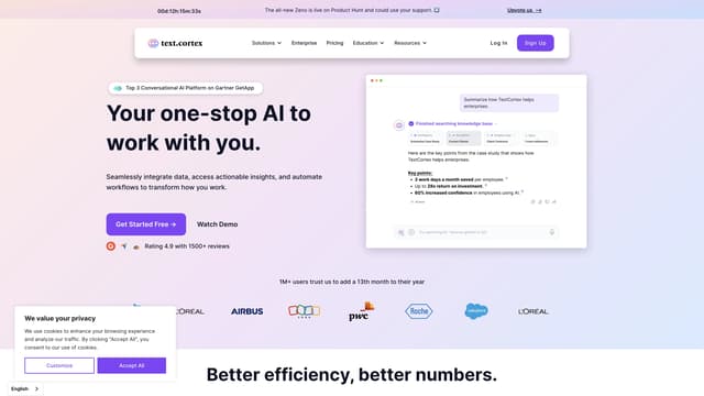TextCortex 홈페이지 스크린샷
