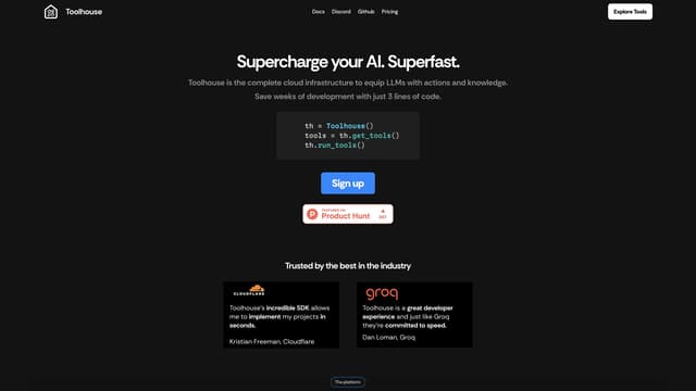 Toolhouse homepage screenshot