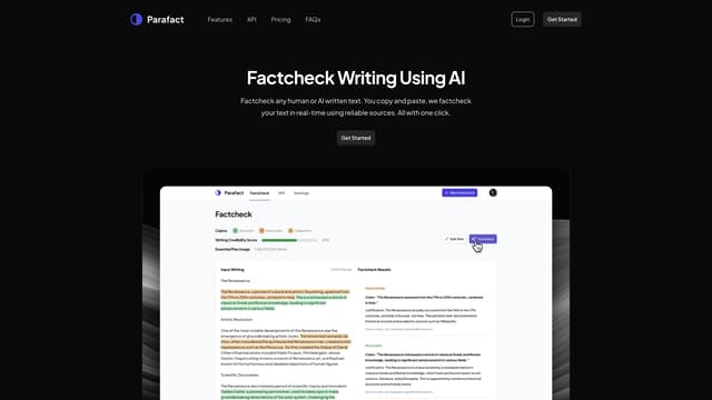 Parafact AI homepage screenshot