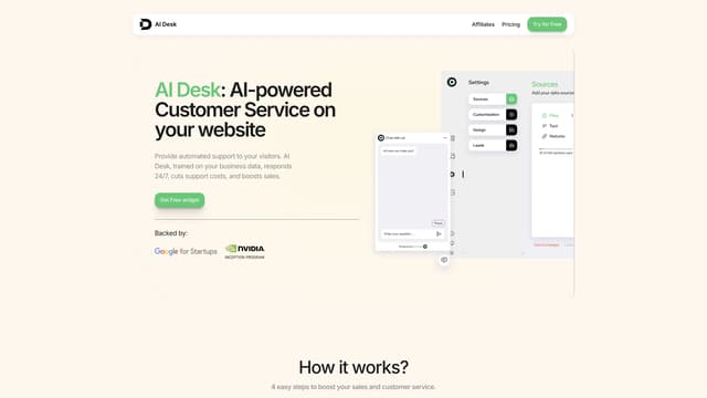 AI Desk のトップページのスクリーンショット