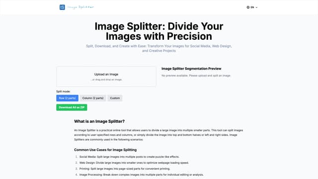 Image Splitter homepage screenshot