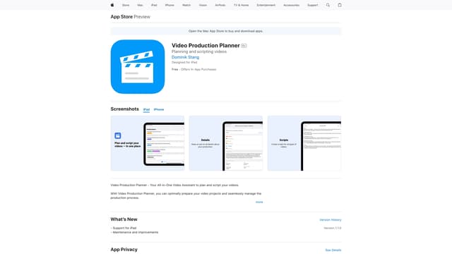 Video Production Planner のトップページのスクリーンショット