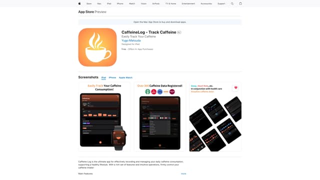 Captura de tela da página inicial de Caffeine Log
