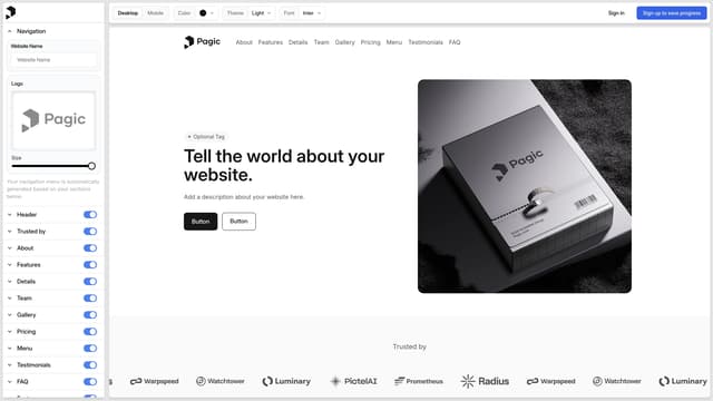 Pagic homepage screenshot