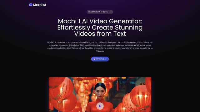 Capture d'écran de la page d'accueil de Mochi AI
