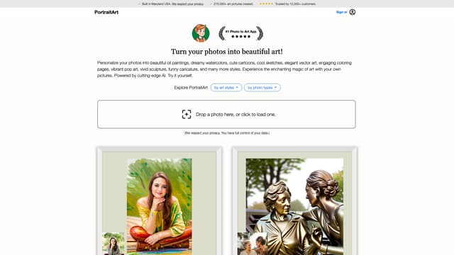 Screenshot der Startseite von PortraitArt