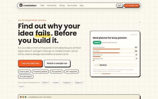 Crowd Before homepage screenshot