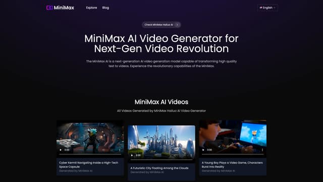 Capture d'écran de la page d'accueil de MiniMax AI