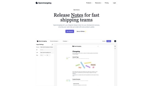 Openchangelog homepage screenshot