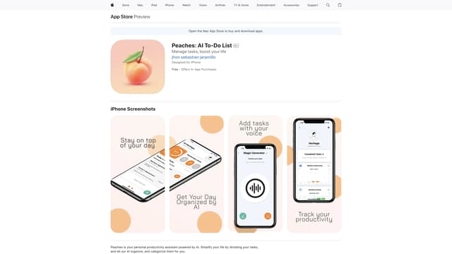 Peaches: AI To-Do List homepage screenshot