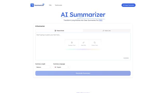 AI Summarizer 首頁截圖