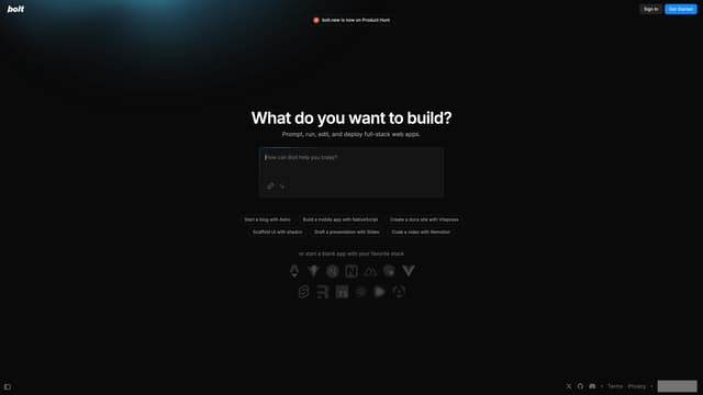 bolt.new homepage screenshot
