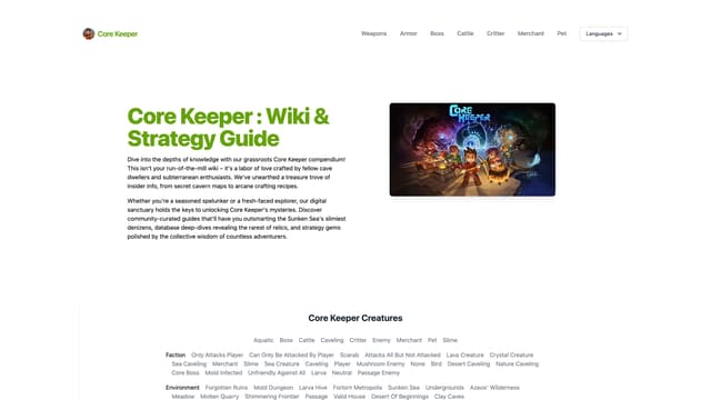 Core Keeper のトップページのスクリーンショット