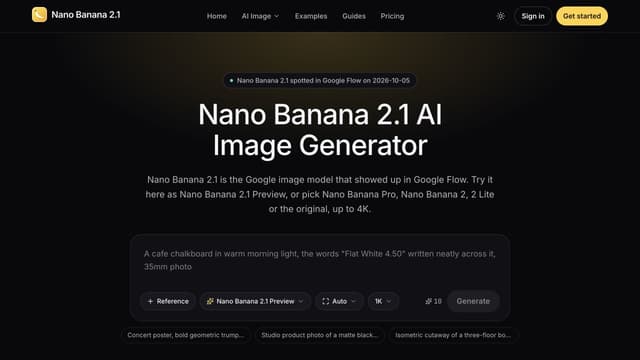 Nano Banana 2.1 homepage screenshot