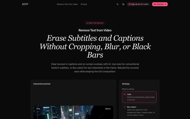 RTFV homepage screenshot