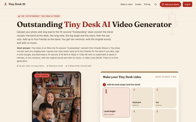 Tiny Desk AI homepage screenshot